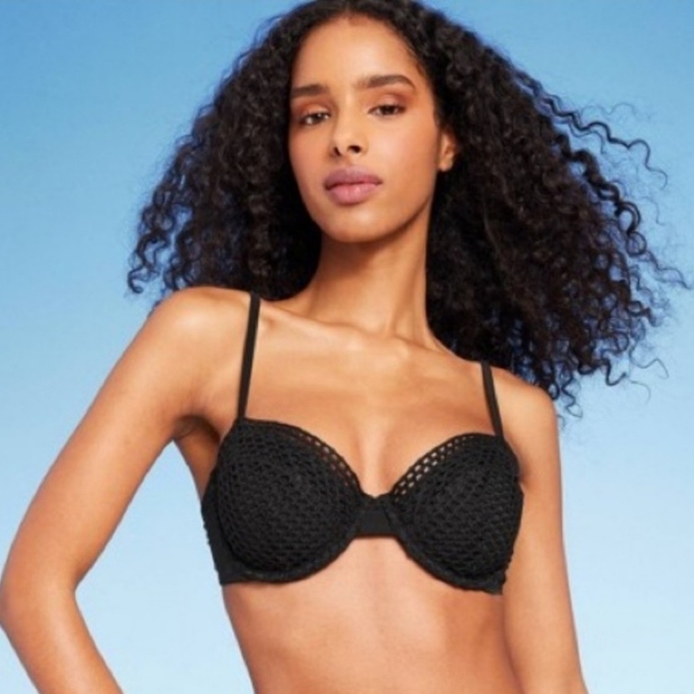 Black- Crochet Underwire Bikini Top Only- Back Clasp.